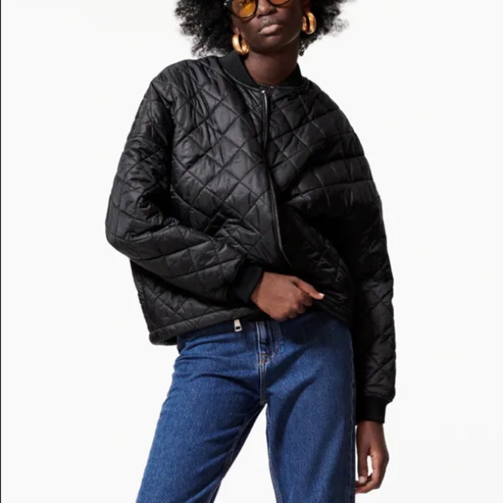 ZARA quilted ribbed bomber jacket in black nylon